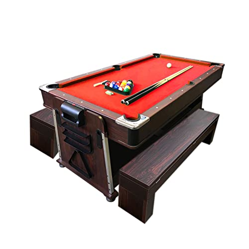 SIMBASHOPPING USA 7FT Multigame Pool Table with Air Hockey, Table Tennis, Red Brown