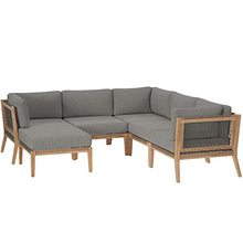 Modway Clearwater Outdoor Patio Teak Wood 6-Piece Sectional Sofa in Gray Graphite