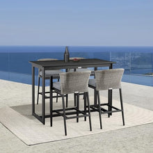 Armen Living Aileen Outdoor Patio 5-Piece Bar Table Set Aluminum with Grey Cushions Black