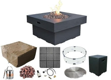 AMS Fireplace | Modeno Branford Package | Black Liquid Propane Gas Fire Pit Table for Outside Patio Bundle with Tank Cover, Wind Guard | Free Ice Bucket & Rubber Mat
