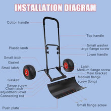 Pro Snow Pusher Shovel for Driveway with Wheels, 42cm Wide Heavy Duty Push Snow Plow Shovel, Wheeled Rolling Snow Pusher for Snow Removal Adjustable Angle & Height Handle