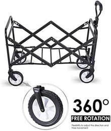 Heavy Duty Folding Wagon Cart, Beach Garden Utility Trolley with Adjustable Handle, Large Capacity, Waterproof, and Rubber Wheels(Grün)