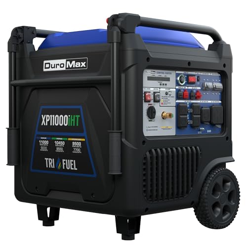 DuroMax XP11000iHT 11,000-Watt Tri Fuel Portable Digital Inverter Generator - Gas, Propane & Natural Gas, Remote Electric Start, Whole Home Power Backup, Transfer Switch Ready, RV & Emergency Ready