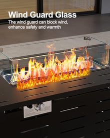 Hipicute 44" Outdoor Propane Fire Pit Table, 48,000 Btu Lp Gas Rectangular Fire Table with Ignition Systems and Lid,Outdoor Firetable with Glass Rocks for Patio Deck Garden Backyard