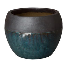 Emissary Home and Garden 22in. L x 17.5in. H Matte Black/Teal Stoneware Round Planter with High-fire Treatment (Set of 1)