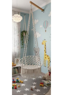Handmade Macrame Swing Hammock Chair 220.5 lb Capacity Ecru Cotton Rope for Indoor Outdoor Garden - Ecru