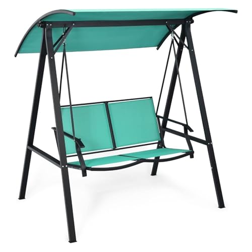 XRXwuf689 Outdoor Garden Bench Outdoor Swing Weather Resistant Porch Swing Adjustable Canopy Steel Frame Outdoor Modern Canopy Swing Handrail Park Bench(Green)