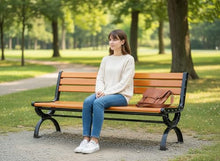 SEKEED Outdoor Benches Cast Aluminum Preservative Wood 67IN(170CM) Patio Garden Bench Perfect for Backyard, Lawn, Porch, Path