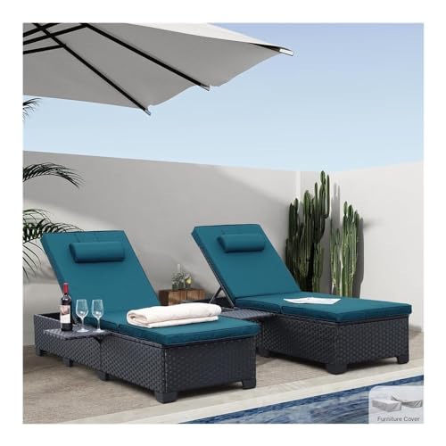 UOPYNE 2 PCS Pool Chairs, Patio PE Wicker Lounge Chairs, Outdoor Chaise Lounge, All-Weather PE Rattan Patio Chaise Lounge Chair, Wicker Poolside Lounge Chair Sunbathing Camping Beach
