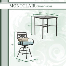 Hanover Montclair All-Weather 5-Piece Outdoor Dining Set with Cushioned Swivel Chairs and Stamped-Top Table Blue