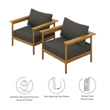 Modway Wren Teak Wood Outdoor Patio Armchair Set of 2 Natural Flint Gray