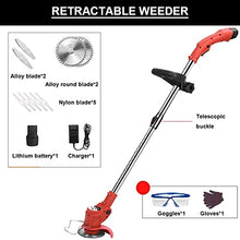 Cordless String Trimmer Small Household Lawn Mower Electric Grass Cutter Retractable Rod Equipped with Lithium Battery Charger for Lawn Yard Garden Shrub Trimming and Pruning (24TV/8000mAh Battery*1)