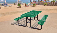 Barco Products SuperSaver Commercial Rectangular Picnic Table, 8 ft Seats 8, Green Thermoplastic-Coated Expanded Metal, 1-5/8 in. Umbrella Hole, Portable or Surface Mount, 10-Year Guarantee