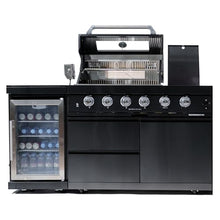 65" Modular Outdoor Kitchen Island with Grill and Side Burner, 4-Burner 72,000 BTU Propane BBQ Island, Refrigerator & Rotisserie, for Backyard and Patio Cooking, Black