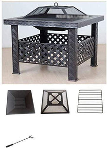 Garden Fire Pit Portable Grill Barbecue Rack Outdoor Fire Pits Wood Burning Table Backyard, Terrace, Patio, Camping - includes Mesh Spark Screen Top, Waterproof Cover for Camping
