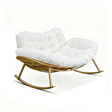 Apk i bc Double Casual Sofa Chair, Modern Outdoor Rocking Chair, Hand-Woven, Safe and Sturdy, Suitable for Garden, Load Capacity 300KG(Yellow,152 * 98 * 72)