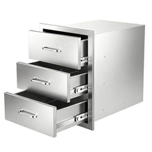 Premium 201 Stainless Steel Outdoor Kitchen Triple Drawer Cabinet with Paper Towel Holder.18Wx23Hx23D with Handle.Weather-Resistant, Full-Extension Drawers for BBQ Islands, Patios & More