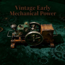 Horizontal Gasoline Internal Combustion Engine Model with Wooden Display Stand and Ignition System, Japanese Retro Industrial Mechanical Collectible -1100