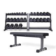 REP Rubber Hex Dumbbell Set 5-75 lb with 3-Tier Rack and Flat Bench