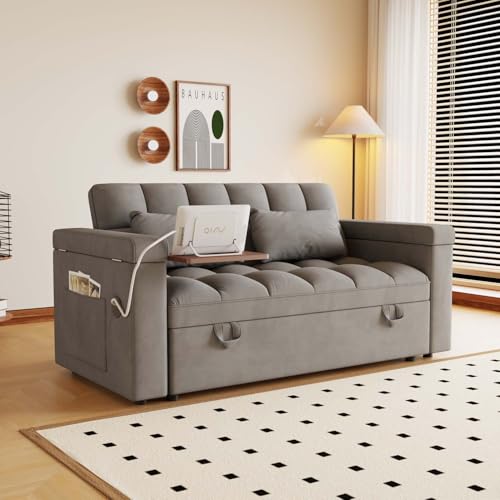 WDYLWFHW 65" Modern Dark Gray Velvet Foldable RV Love Seat Sofa