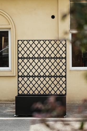 TrailBlaze Large Metal Planter Box with Trellis & Privacy Screen, Black Lattice | with Lockable Wheels & Drainage Holes, Weatherproof Raised