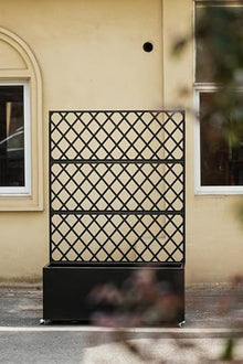 TrailBlaze Large Metal Planter Box with Trellis & Privacy Screen, Black Lattice | with Lockable Wheels & Drainage Holes, Weatherproof Raised