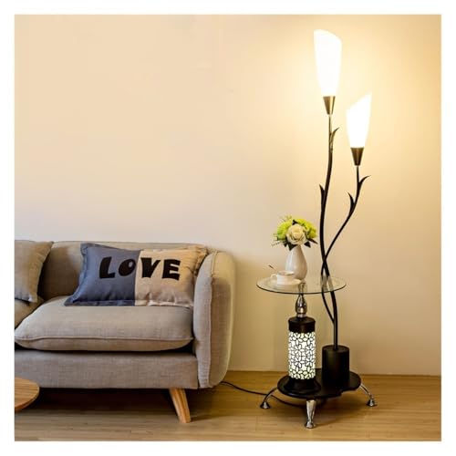 ZHONGCHENGWU Floor Lamp Floor Lamp with Table, Standing Lamps with Remote Control Dimmable LED Floor Lamp, Tall Lamp for Living Room Bedroom(Black)