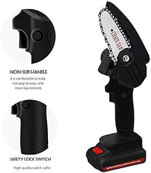 JIQHOHX Mini Chainsaw, 4-Inch Cordless Chainsaw, Cutting Scissors Chainsaw with Box Electric Portable Battery Chainsaw, for Tree Branch Woodcut (Blue)
