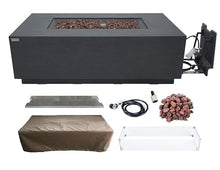 Elementi Andes Propane Gas Fire Pit Table Bundle - Cast Concrete with Concealed Pullout Tank Storage Drawer | Electronic Ignition | Canvas Cover, Lava Rock Included | Dark Gray
