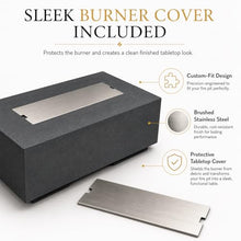 Golden Flame 55" Rectangle Beton Concrete Gas Fire Pit Bundle with Stainless Steel Burner Cover & Glass Wind Guard, 65,000 BTU Outdoor Fire Table, Push Button Ignition, Lava Rock Included - Graphite