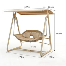 Outdoor Porch Swing with Canopy, PE Rattan Swing Chair with High-Resilience Seat and Back Cushions, Triangular Support Structure, for Backyard, Lawn, Porch, Garden