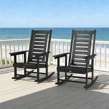 Amgalers 2Pcs Outdoor Rocking Chairs, Porch Patio Rockers with Slatted Seat 265LBS Capacity for Gardens, Backyards, Balconies(Black)