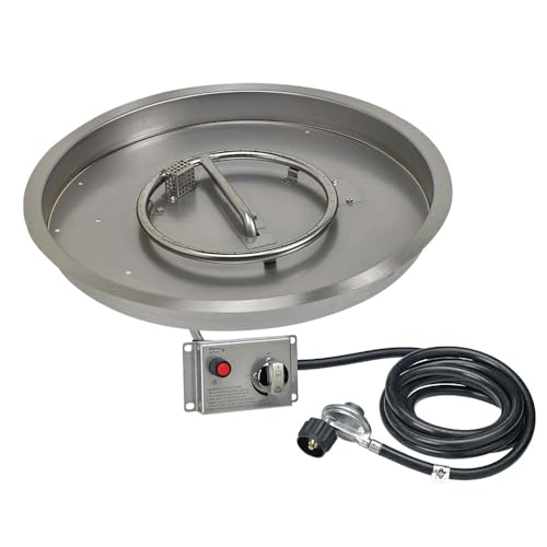 American Fire Products | 25" Round Drop-in Fire Pit Pan with Electric Ignition System Kit, CSA | Stainless Steel, Use in Outdoor Fire Pit | for Natural Gas or Propane Fires
