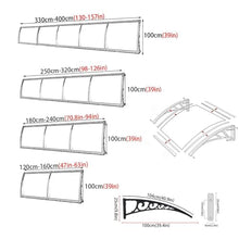 Outdoor Polycarbonate Cover,Window Door Awning Canopy, Patio Awning Canopy Window Door Cover for UV Rain Snow Sunlight Protection, Transparent & Black Bracket,100x400cm/39x157in