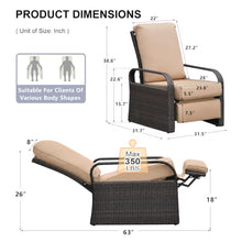 Skypatio Outdoor Recliner Wicker Patio Adjustable Recliner Chair with Cushions, Rust-Resistant Aluminum Frame,All-Weather Resin Rattan, Brown& Khaki