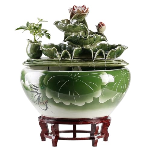 Indoor Small Water Fountain Circulating Water Ceramic Fish Tank Ornaments Home Living Room Decoration Desktop Fountain Desk Fountain Ornaments Indoor Waterfall Feature Tabletop Fountains Feng Shui Dec