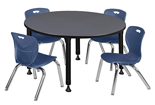 Regency Kee Height Adjustable Classroom Table Set with 12" Andy Chairs, 48" Grey/Navy