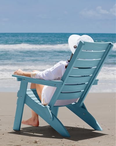 YEFU Folding Adirondack Chair Set of 4 with Arc Back & Cup Holder Blue