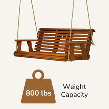 Porchgate Amish Heavy Duty 800 Lb Rollback Console Treated Porch Swing with Hanging Ropes (Cedar Stain)