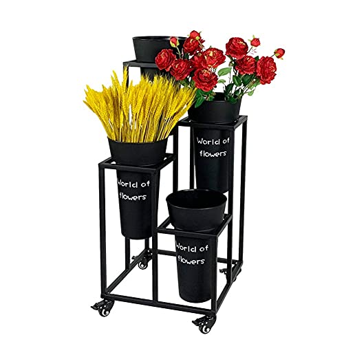 XJJUN Plant Flower Stand, Multi-Level Ladder Display Stand with Universal Wheels Flower Bucket Display Rack, for Flower Shop Patio (Color : Black-a, Size : 80x40x40cm)