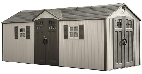 Lifetime 20 x 8 Ft. Outdoor Storage Shed with Steel Reinforced HDPE Walls, Lockable Doors, Windows, Skylights, Adjustable Shelving, Slip‑Resistant Floor, UV‑Protected Backyard Shed