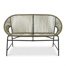 Spollowe Outdoor Wicker Love Seat – All-Weather PE Rattan & Iron Frame – Green Patio Loveseat for Garden Balcony Porch – Casual Modern 2-Seater