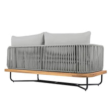 Christopher Knight Home Anna Patio Sofa Set with Cushions, Acacia Wood Patio Lounge Sofa with Woven Rope Back for 8 People, Modern Outdoor Sofa Set, Spacious Seating Couch for Garden, Light Grey+Teak