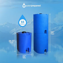 WaterPrepared 4 Pack 55 Gallon Stackable Rain Barrel Storage Blue