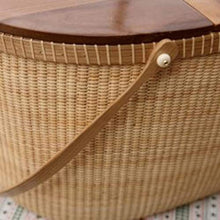ZYBB Picnic Baskets Rattan Handle Basket Double Handle Fruit Basket Kitchen Vegetables Eggs Woven Storage Basket 38X28x22cm