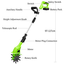 UWYTGF Garden Tiller,Cordless Electric Tiller & Rotavator, Wireless Electric Tiller/Cultivator, 25Cm Tilling Depth, Adjustable Handle, Portable Scarifier Tillers, Ideal Cultivator