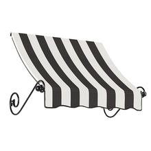Awntech 3' Charleston (40.5"-24"-36") Sloped Fixed Awning with Scrolled Iron Arms, Black/White Stripe