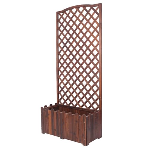 Vertical Diamond Lattice Flower Trellis with Planter Bed, Heavy Duty Hanging Basket Plant Stand, Extra Thick Solid Wood Slat Construction,Suitable for Gardens(35.4x14.6x78.7in,No Top)