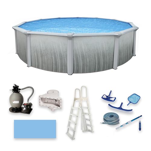 Martinique 27-ft Round 52-in Deep 7-in Top Rail Metal Wall Swimming Pool Package