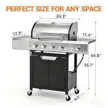 EUHOME Upgraded 51,000 BTU 4-Burner Propane Gas Grill with Side Burner – Large 452 sq.in Porcelain-Enameled Cast Iron Grates, Stainless Steel Body, 4 Swivel Casters for Backyard Patio & Tailgating
